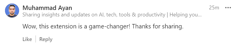 Positive comment For UI Replicator from a Developer on Product Hunt