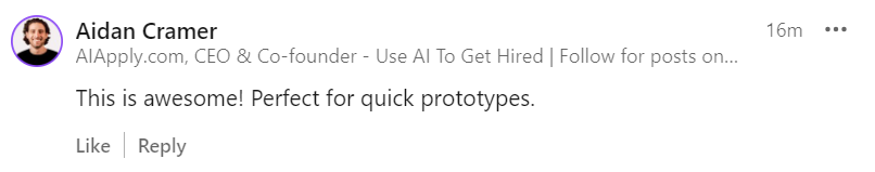 Positive comment For UI Replicator from a Developer on Product Hunt