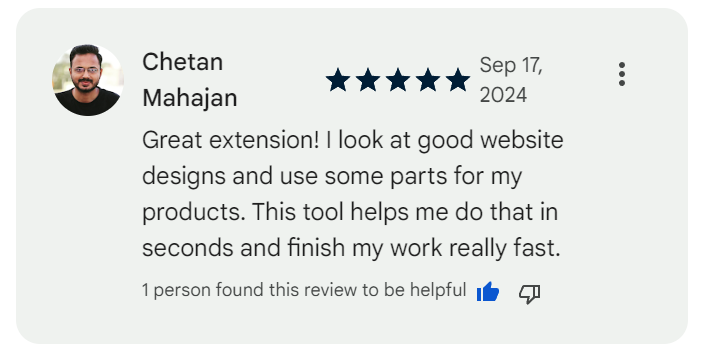 Positive Review For UI Replicator from a Developer on Chrome Web Store