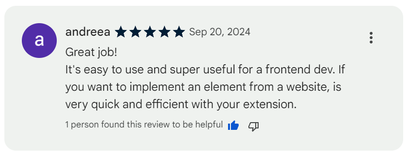 Positive Review For UI Replicator from a Developer on Chrome Web Store