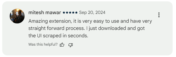 Positive Review For UI Replicator from a Developer on Chrome Web Store